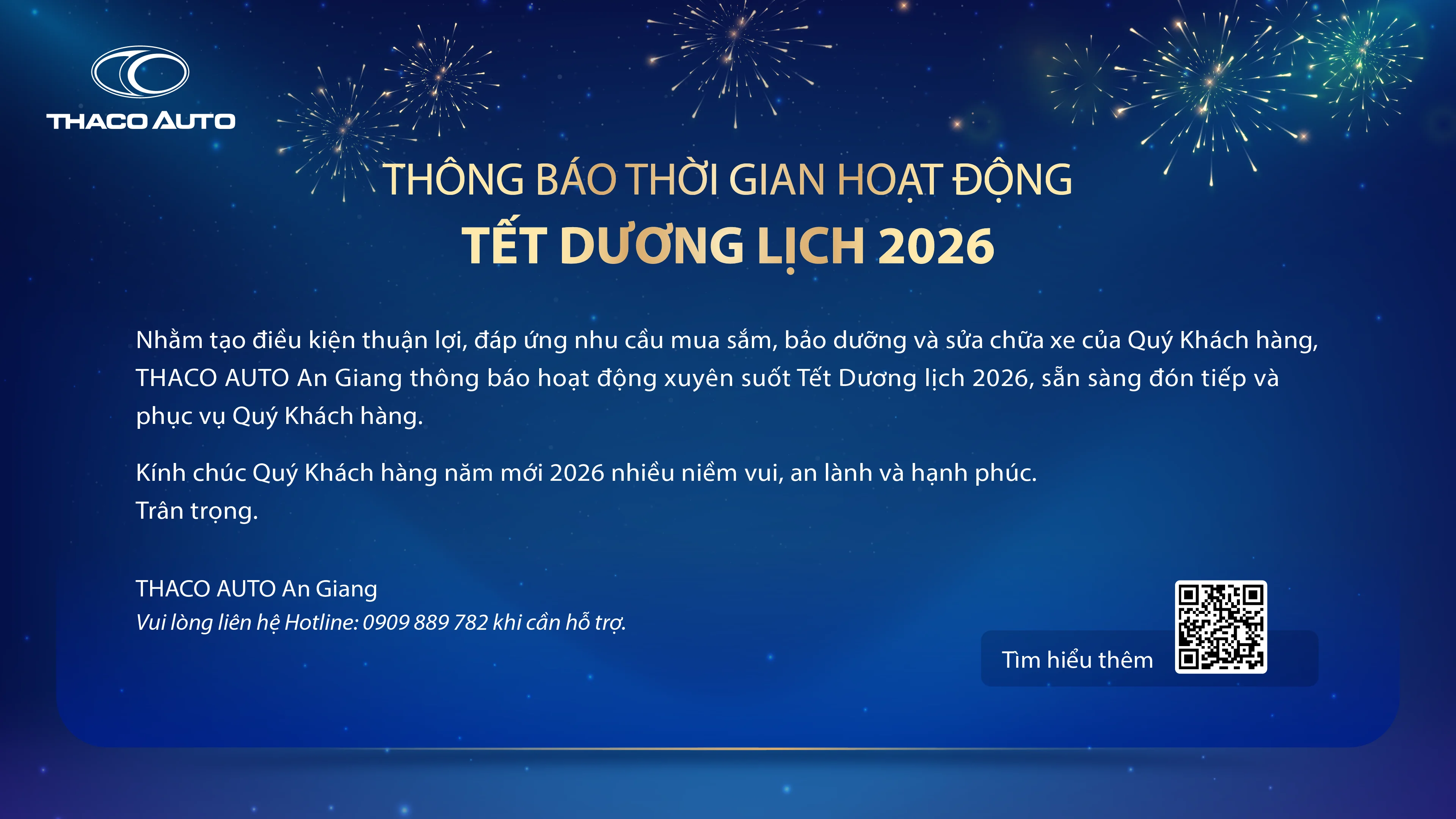 THÔNG BÁO THỜI GIAN HOẠT ĐỘNG TẾT DƯƠNG LỊCH 2026